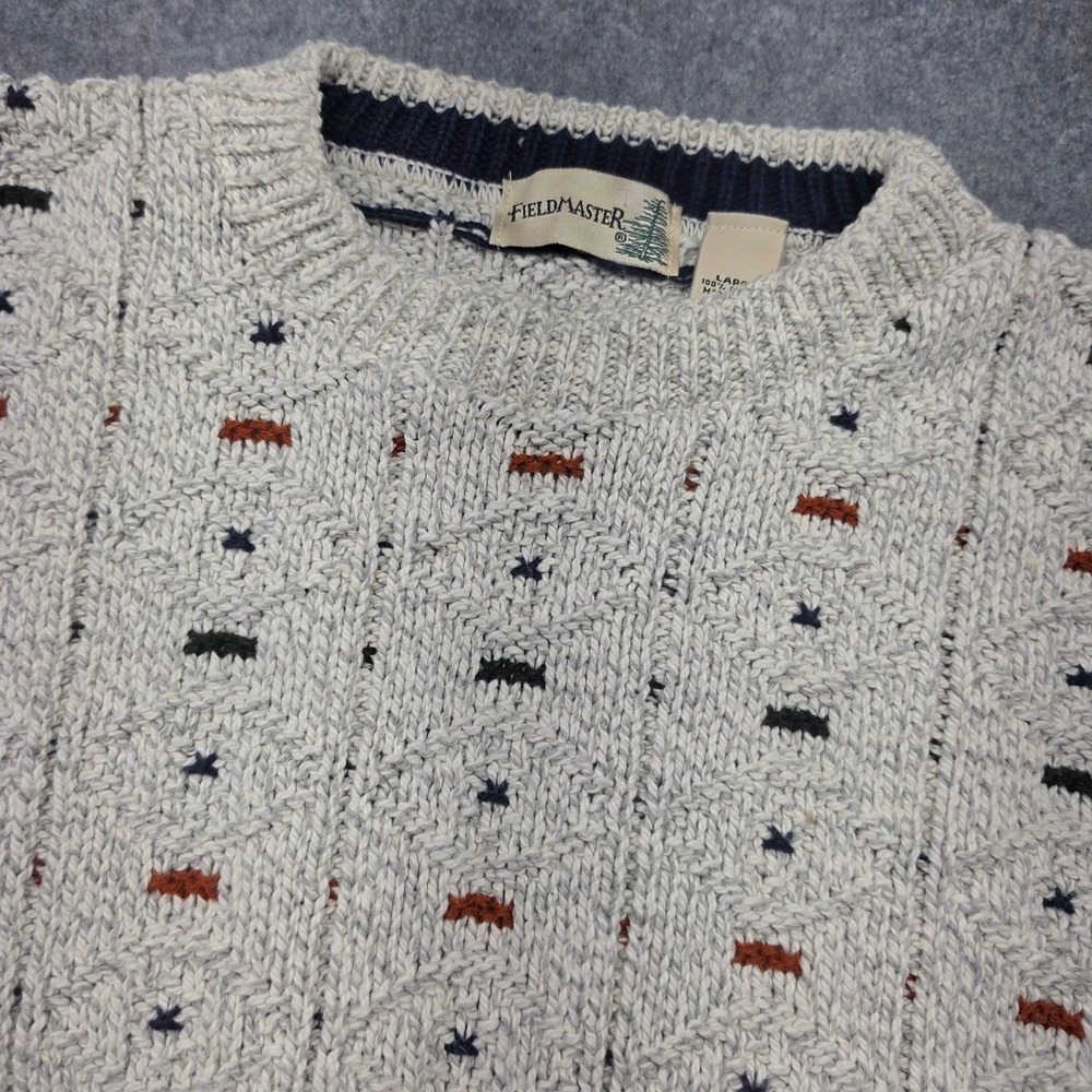Fieldmaster Mens Vintage 100% Cotton Cable Knit Sweater Large USA Oatmeal